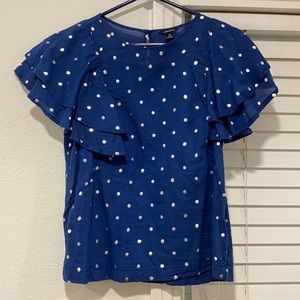 Jcrew blue blouse with silver polka dots